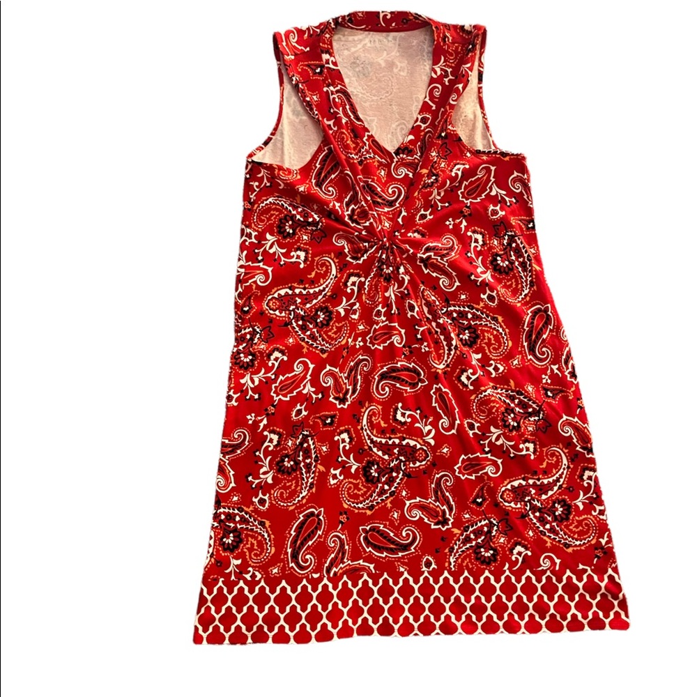 Red paisley print sleeveless dress